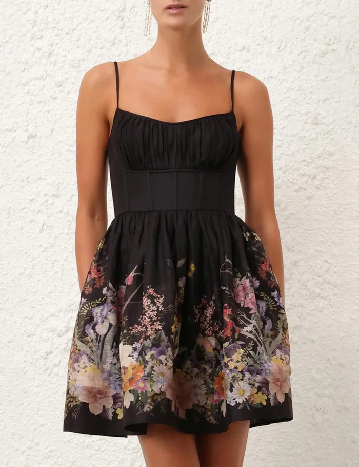 Zimmermann Dresses Natura Ruched Mini Dress Black Wild Flowers 8211 Women