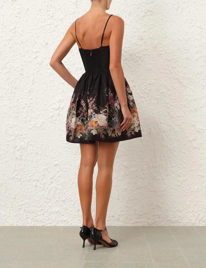 Zimmermann Dresses Natura Ruched Mini Dress Black Wild Flowers 8211 Women