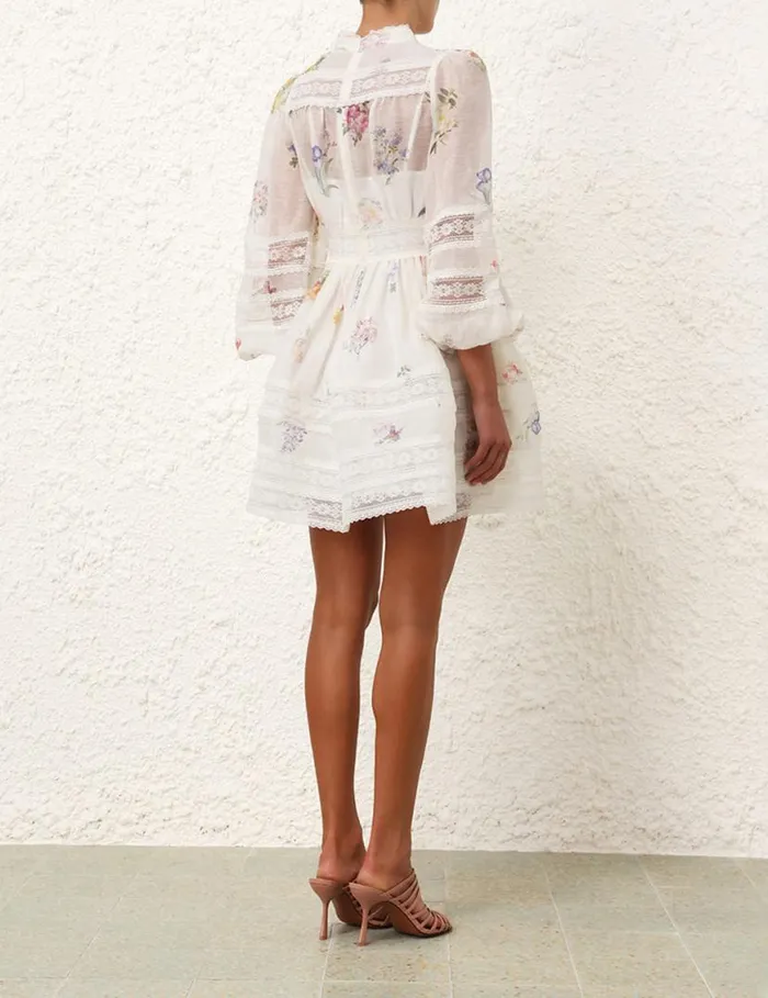 Zimmermann Dresses Natura V Neck Lace Mini Dress Multi Botanical Ivory 8211 Women