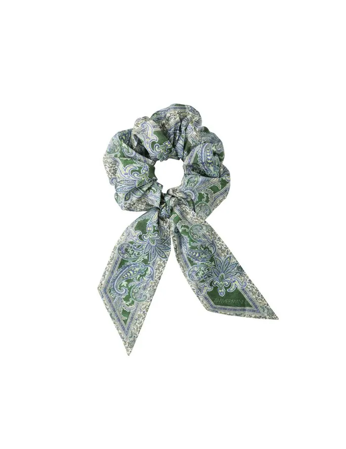 Zimmermann Hair Accessories Printed Silk Scrunchie Green Paisley 8211 Women
