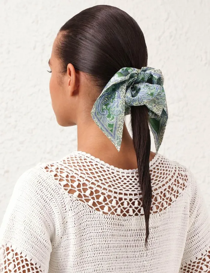 Zimmermann Hair Accessories Printed Silk Scrunchie Green Paisley 8211 Women