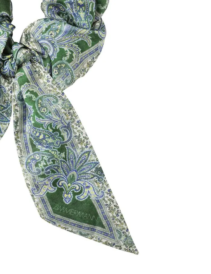 Zimmermann Hair Accessories Printed Silk Scrunchie Green Paisley 8211 Women