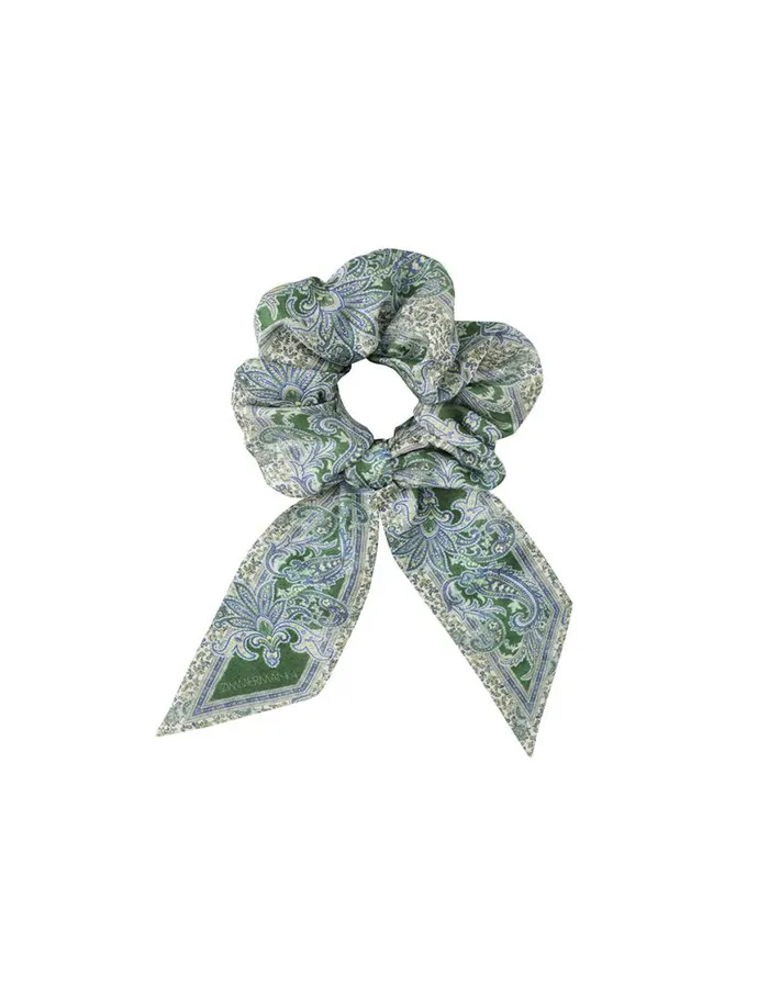 Zimmermann Hair Accessories Printed Silk Scrunchie Green Paisley 8211 Women