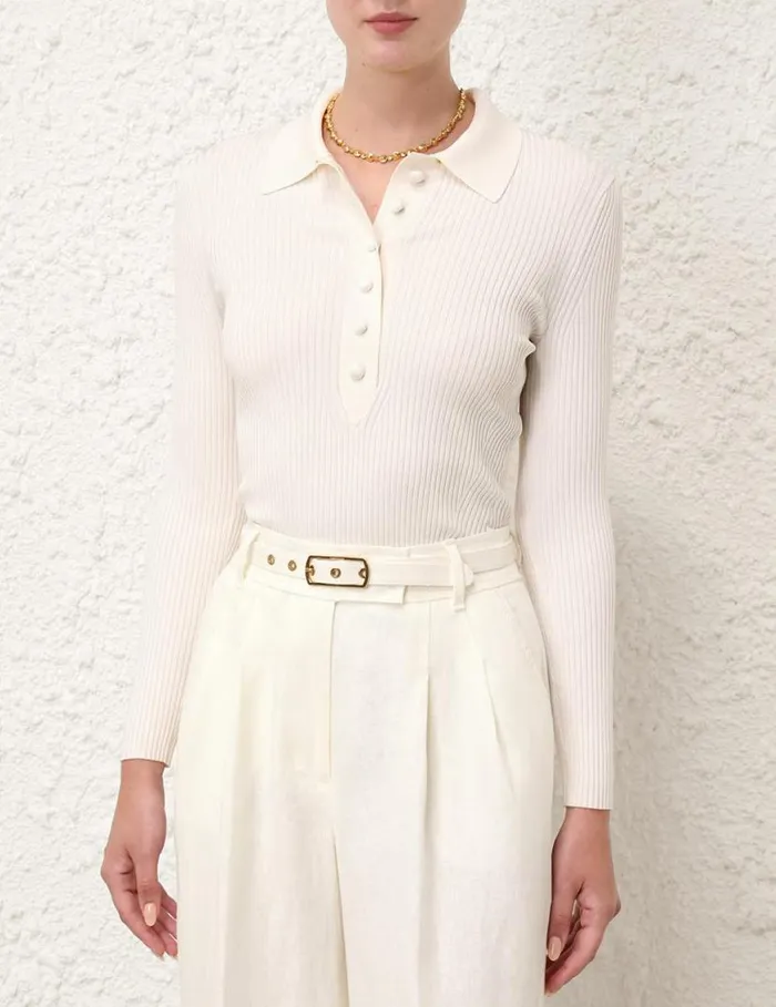 Zimmermann Knitwear Knit Polo Top Parchment 8211 Women