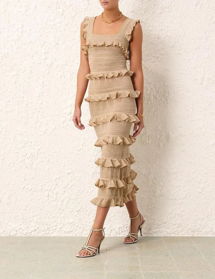 Zimmermann Knitwear Matchmaker Ruffle Midi Gold Lurex 8211 Women