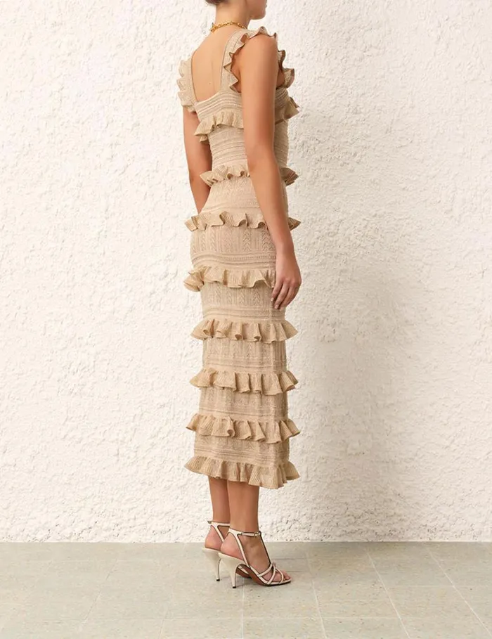 Zimmermann Knitwear Matchmaker Ruffle Midi Gold Lurex 8211 Women