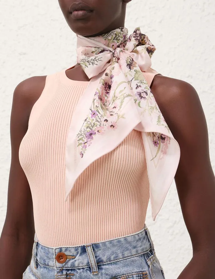 Zimmermann Scarves Printed Silk Neck Scarf Cream Multi Floral 8211 Women