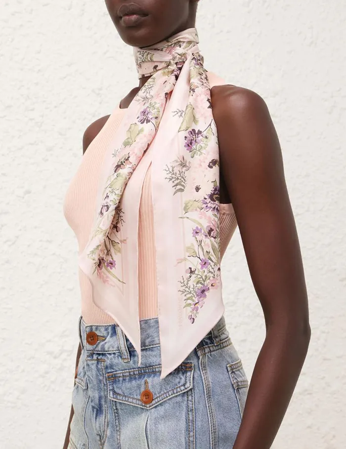 Zimmermann Scarves Printed Silk Neck Scarf Cream Multi Floral 8211 Women