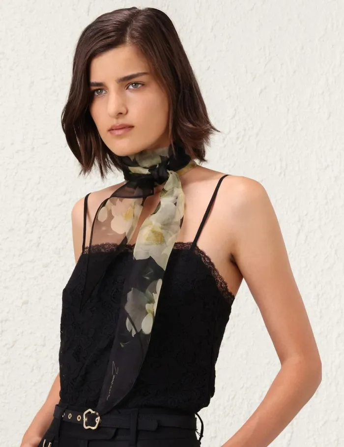 Zimmermann Scarves Silk Organza Neck Scarf Black Magnolia 8211 Women