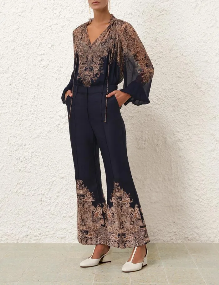 Zimmermann Shorts and Pants Natura Flare Pant Navy Paisley 8211 Women