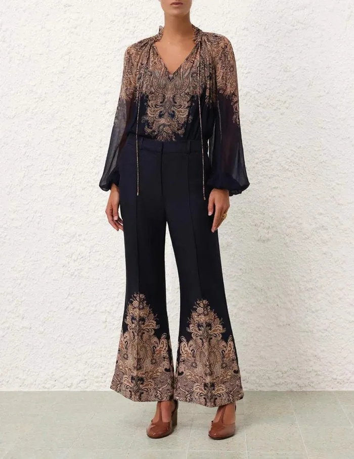 Zimmermann Shorts and Pants Natura Flare Pant Navy Paisley 8211 Women