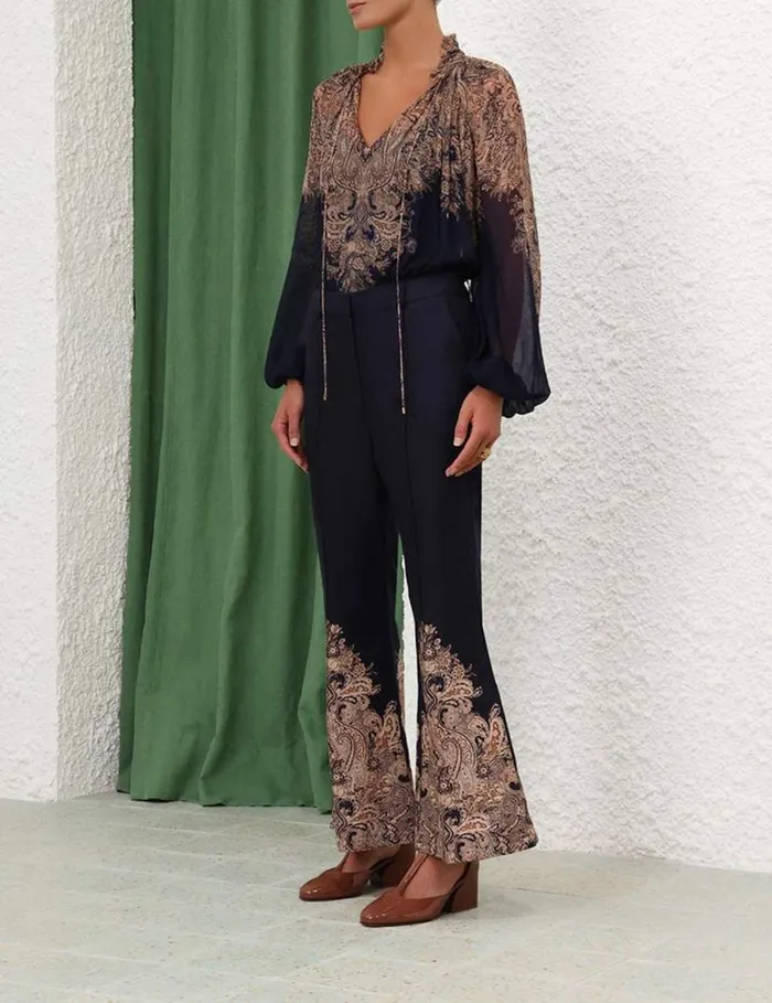 Zimmermann Shorts and Pants Natura Flare Pant Navy Paisley 8211 Women
