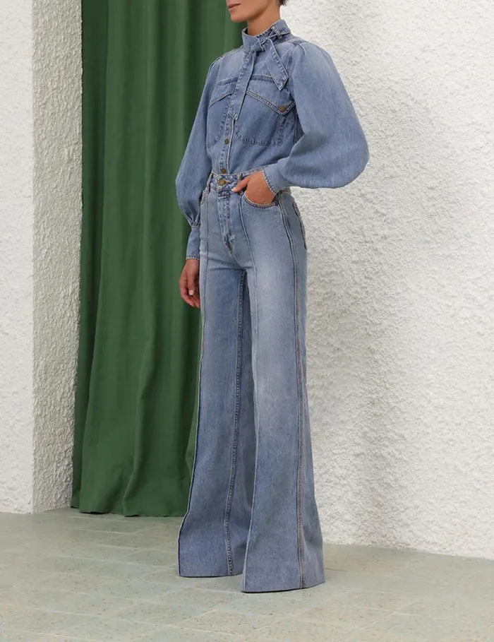 Zimmermann Shorts and Pants Wide Leg Jean Poseidon Blue 8211 Women