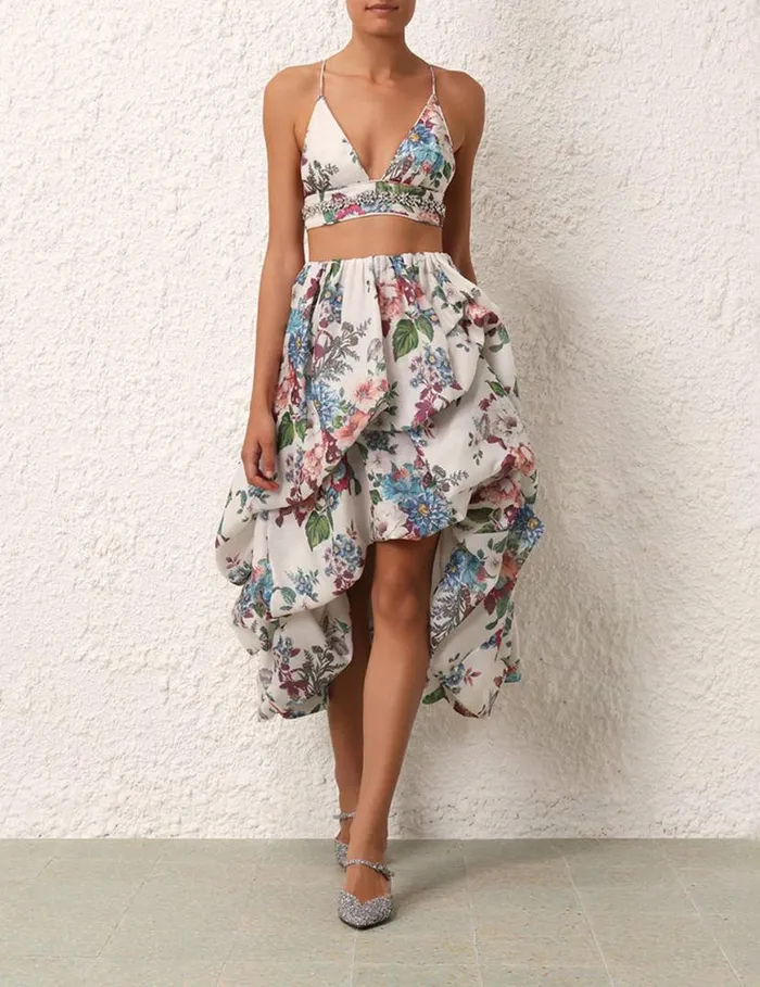 Zimmermann Skirts Matchmaker Drape Skirt Ivory Barkcloth Print 8211 Women