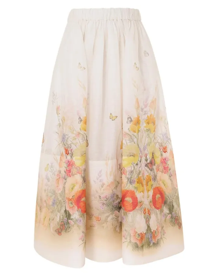 Zimmermann Skirts Tranquillity Midi Skirt Red Butterflies 8211 Women