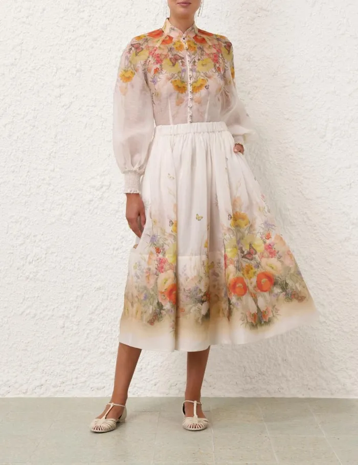 Zimmermann Skirts Tranquillity Midi Skirt Red Butterflies 8211 Women