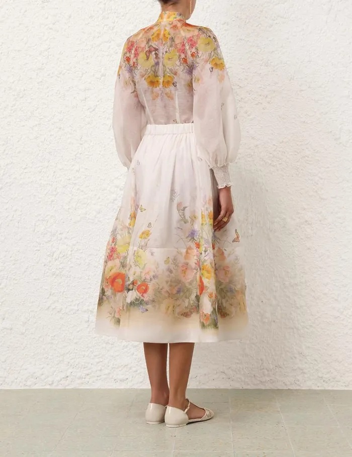 Zimmermann Skirts Tranquillity Midi Skirt Red Butterflies 8211 Women