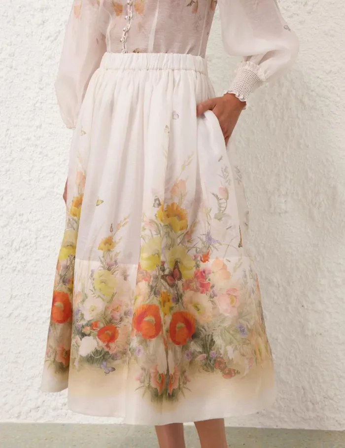 Zimmermann Skirts Tranquillity Midi Skirt Red Butterflies 8211 Women