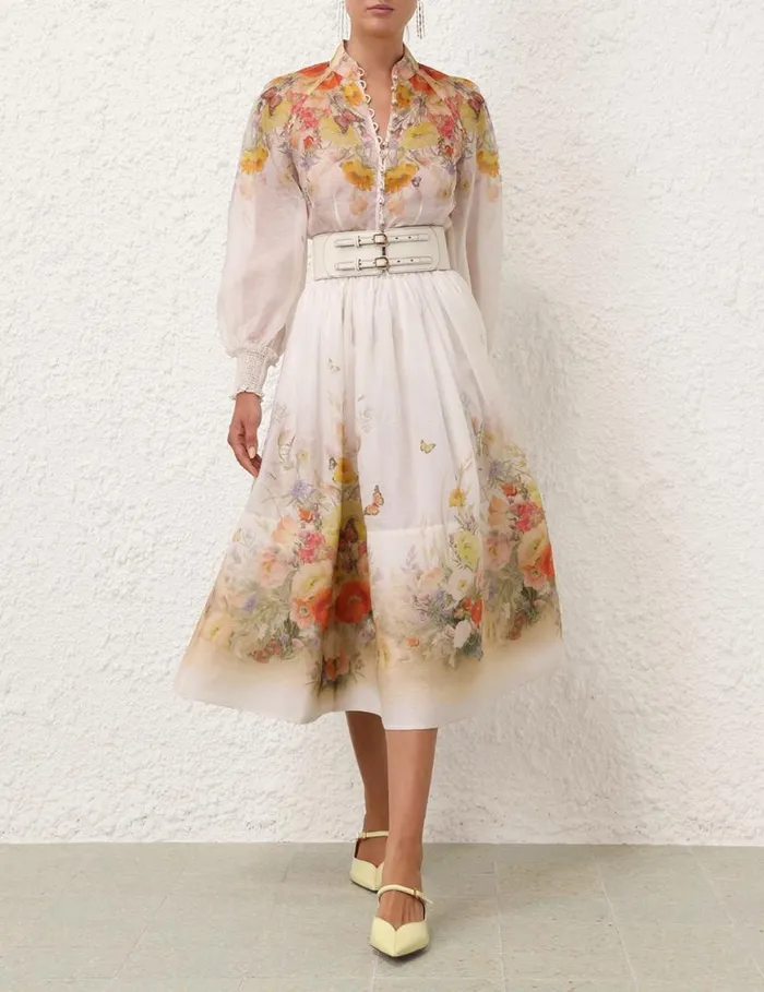 Zimmermann Skirts Tranquillity Midi Skirt Red Butterflies 8211 Women