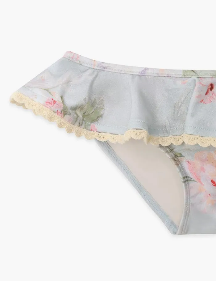 Zimmermann Swimwear Halliday Trim Frill Bikini Blue Watercolour Floral 8211 Kids
