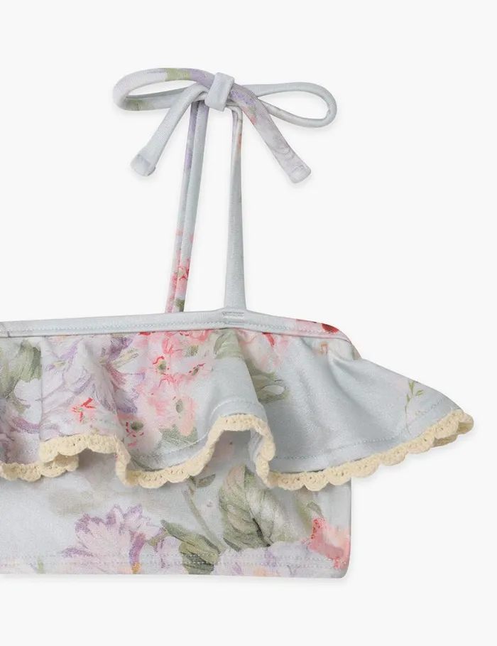 Zimmermann Swimwear Halliday Trim Frill Bikini Blue Watercolour Floral 8211 Kids