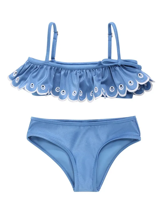 Zimmermann Swimwear Junie Embroidery Frill Bikini Blue 8211 Kids