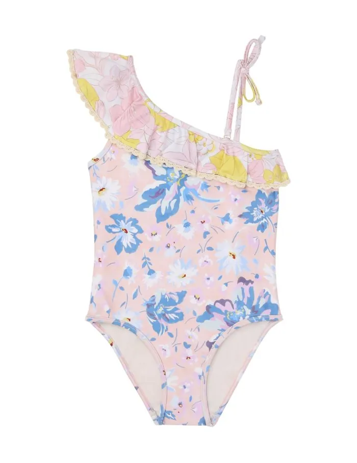 Zimmermann Swimwear Pop Trim Frill 1PC Pinkblue Floral 8211 Kids