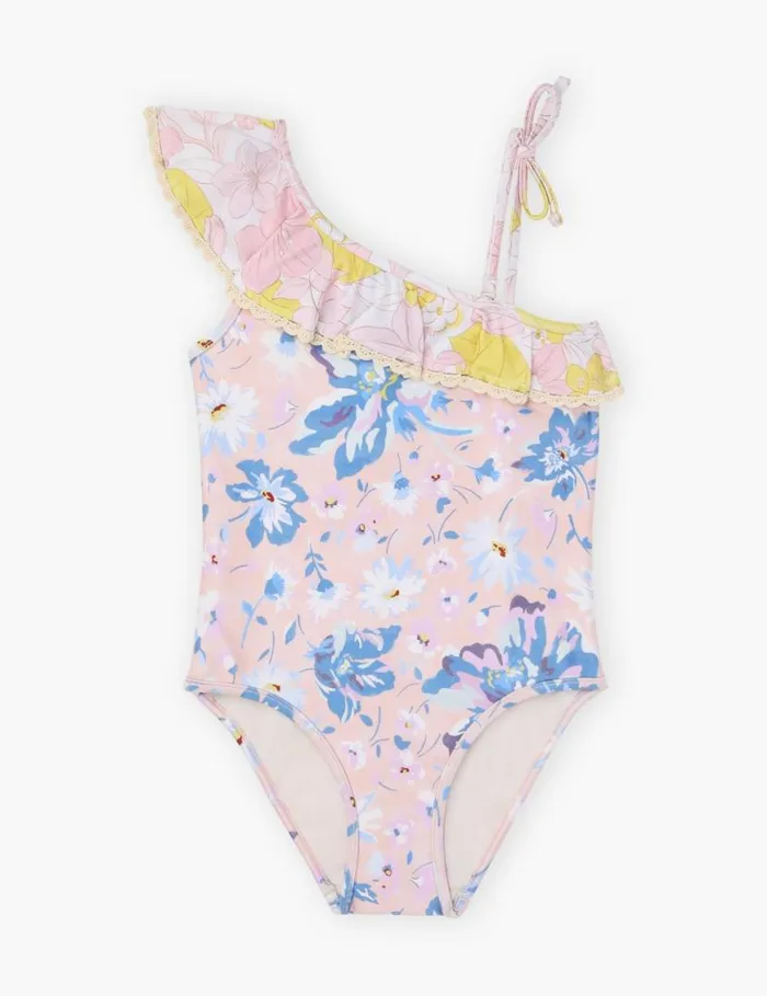 Zimmermann Swimwear Pop Trim Frill 1PC Pinkblue Floral 8211 Kids