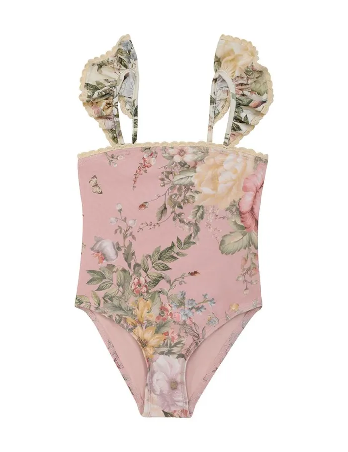Zimmermann Swimwear Waverly Trim Bandeau 1PC Pink Floral 8211 Kids