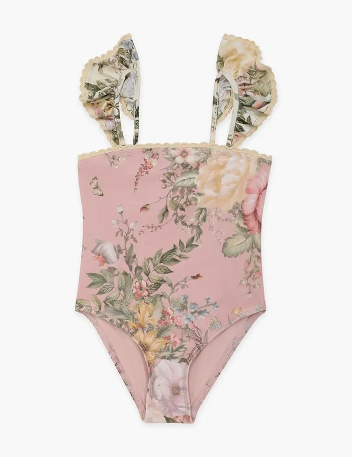 Zimmermann Swimwear Waverly Trim Bandeau 1PC Pink Floral 8211 Kids