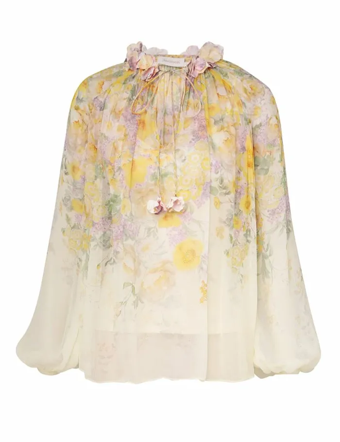 Zimmermann Tops Harmony Billow Blouse Citrus Garden Print 8211 Women