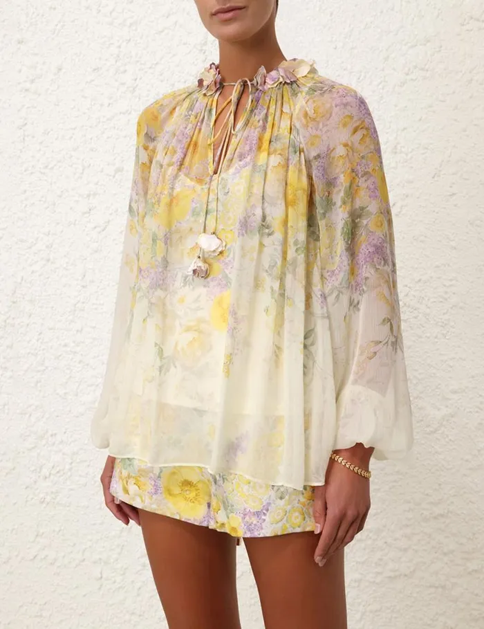 Zimmermann Tops Harmony Billow Blouse Citrus Garden Print 8211 Women