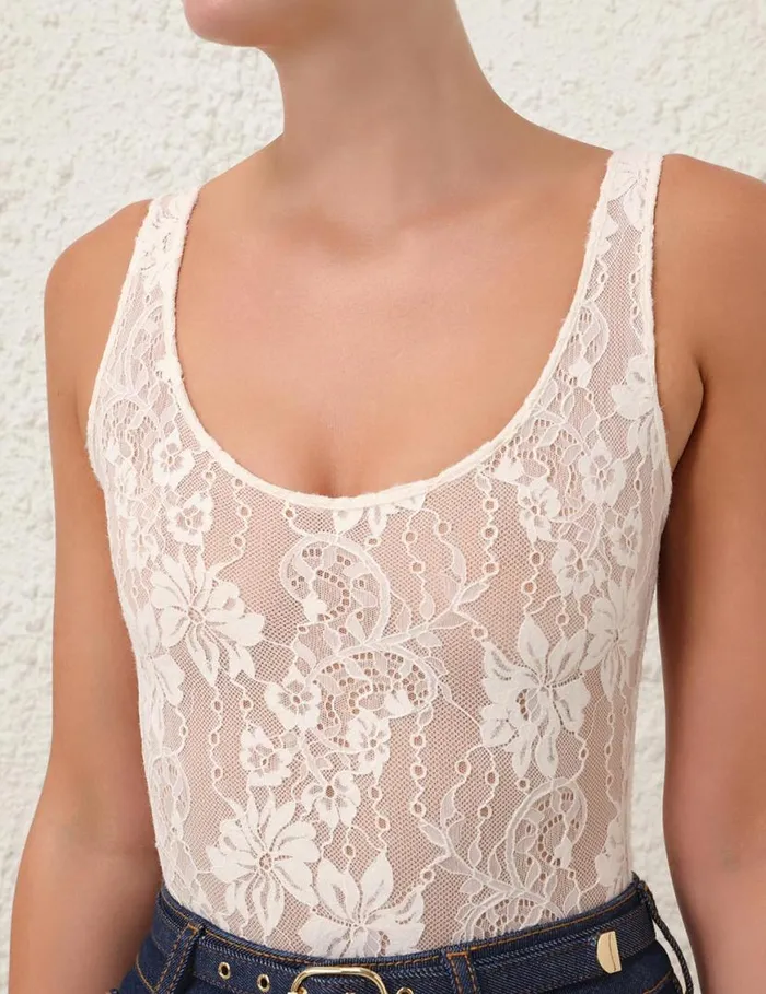Zimmermann Tops Lace Scoop Bodysuit Cream 8211 Women