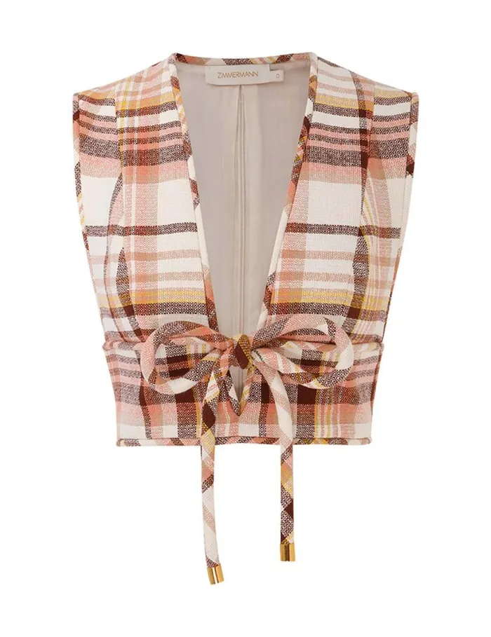Zimmermann Tops Matchmaker Check Bow Bodice Cream Check 8211 Women