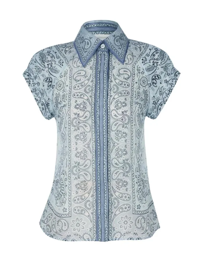 Zimmermann Tops Matchmaker Fitted Blouse Blue Bandana 8211 Women