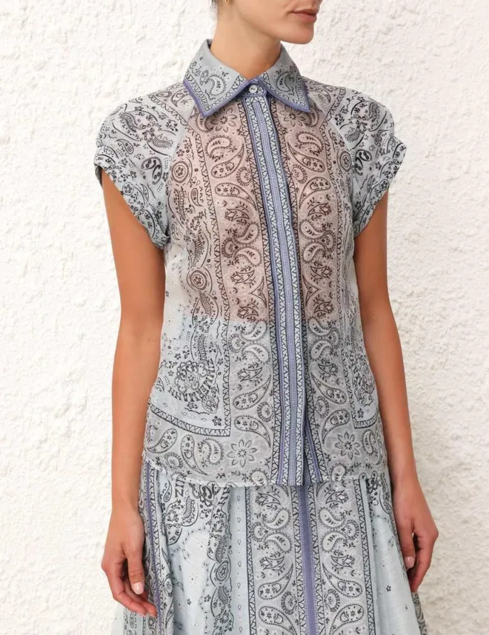 Zimmermann Tops Matchmaker Fitted Blouse Blue Bandana 8211 Women
