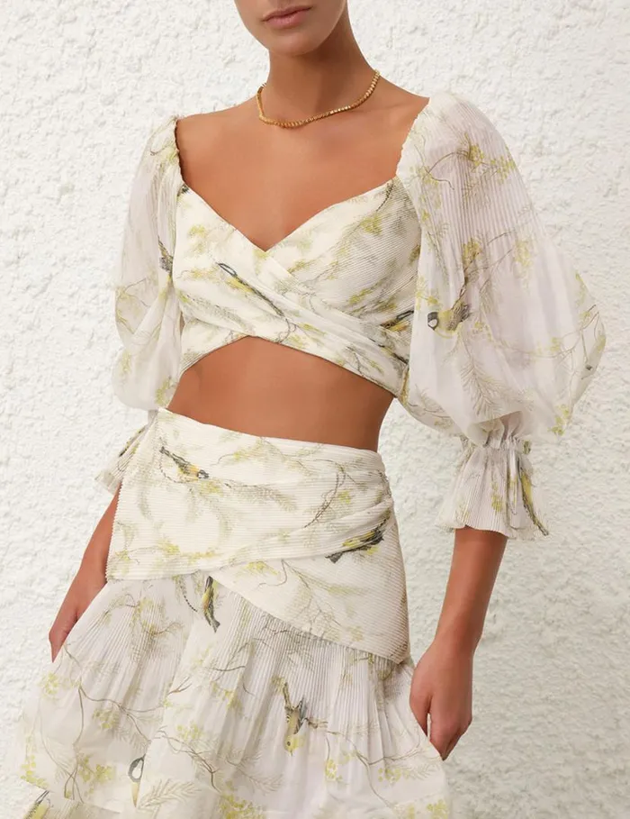 Zimmermann Tops Pleated Bodice Acacia Birds 8211 Women