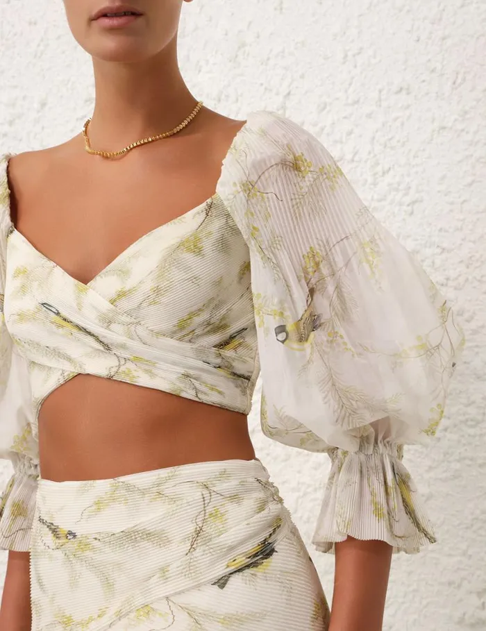 Zimmermann Tops Pleated Bodice Acacia Birds 8211 Women