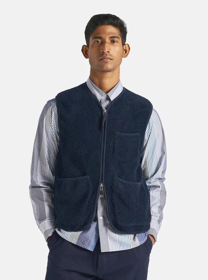 Zip Gilet In Navy Mountain Fleece Men Universal Works Fleece
