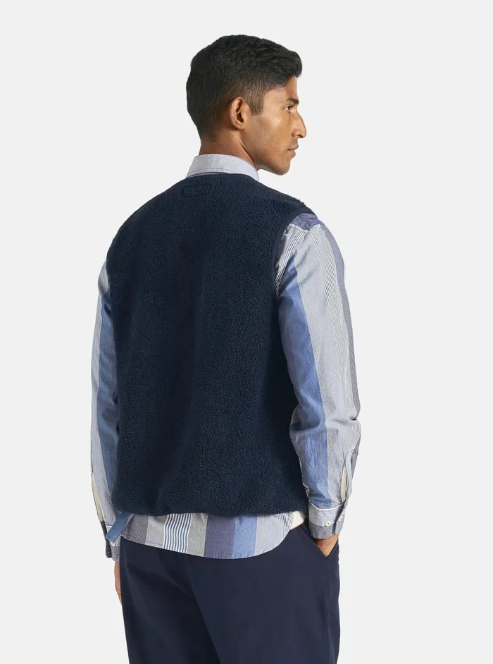 Zip Gilet In Navy Mountain Fleece Men Universal Works Fleece