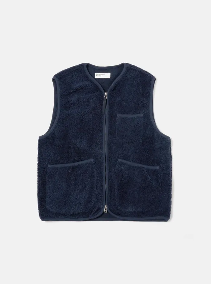 Zip Gilet In Navy Mountain Fleece Men Universal Works Fleece