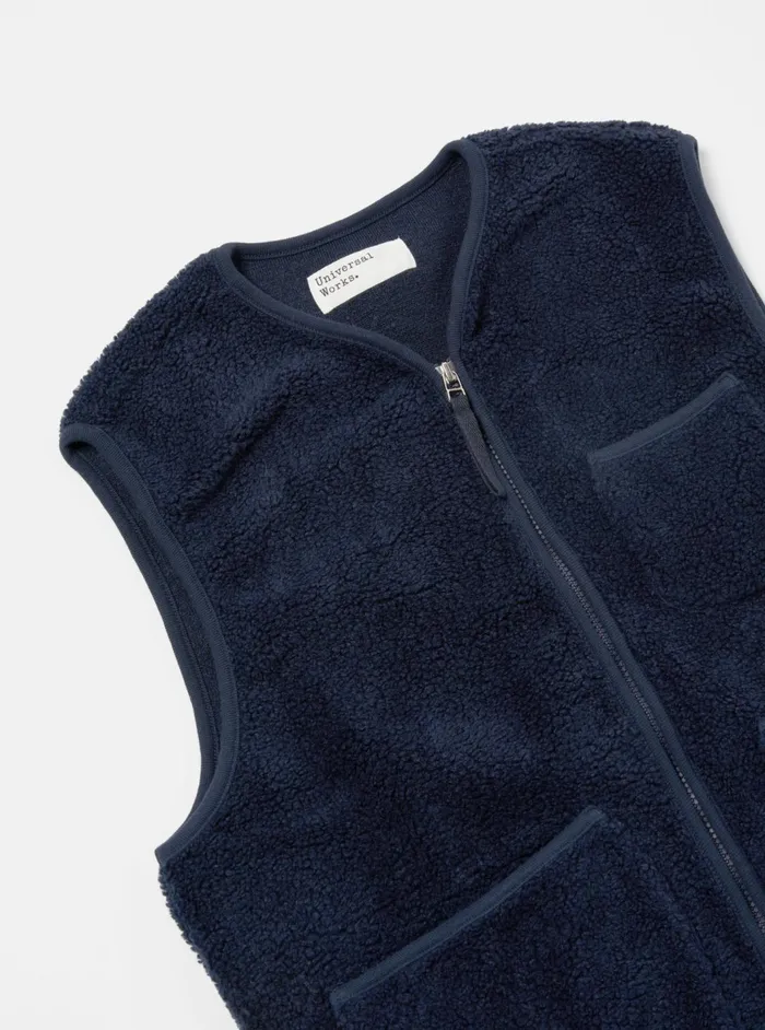 Zip Gilet In Navy Mountain Fleece Men Universal Works Fleece
