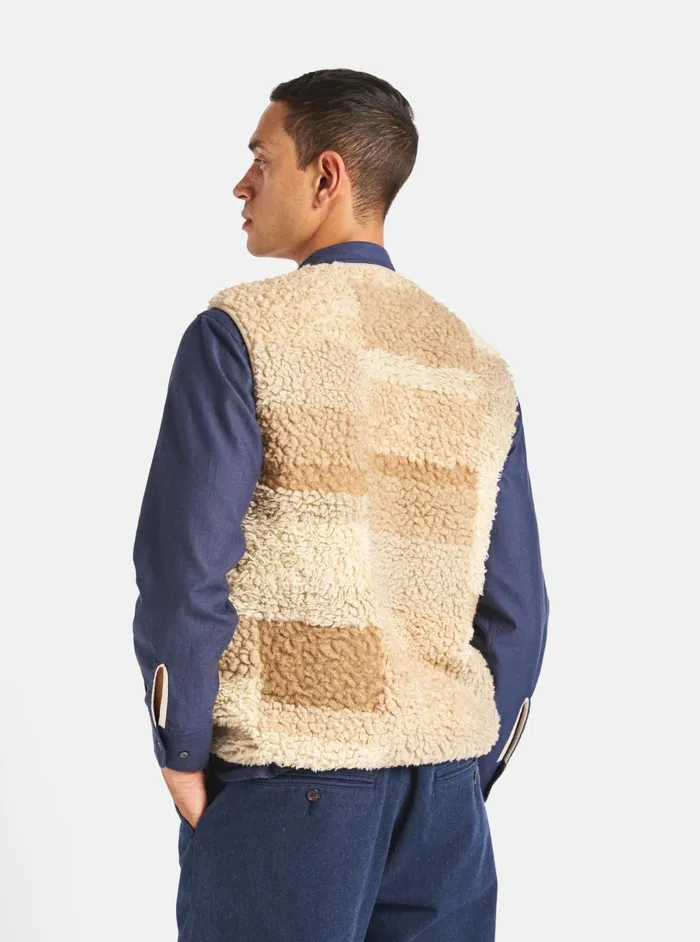 Zip Gilet In Sand Patchwork Fleece Men Universal Works Fleece