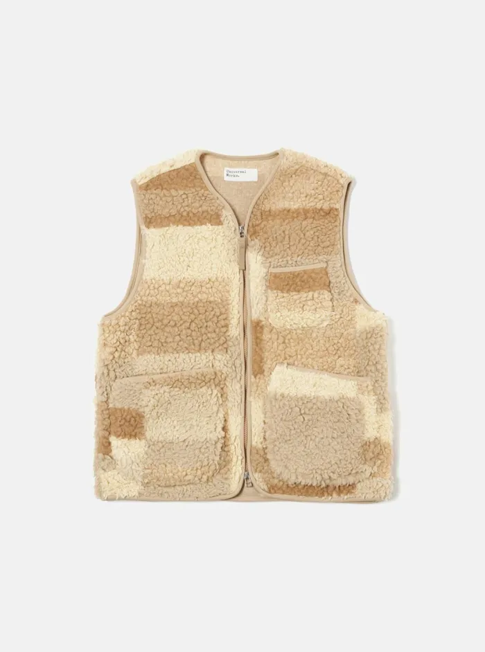 Zip Gilet In Sand Patchwork Fleece Men Universal Works Fleece