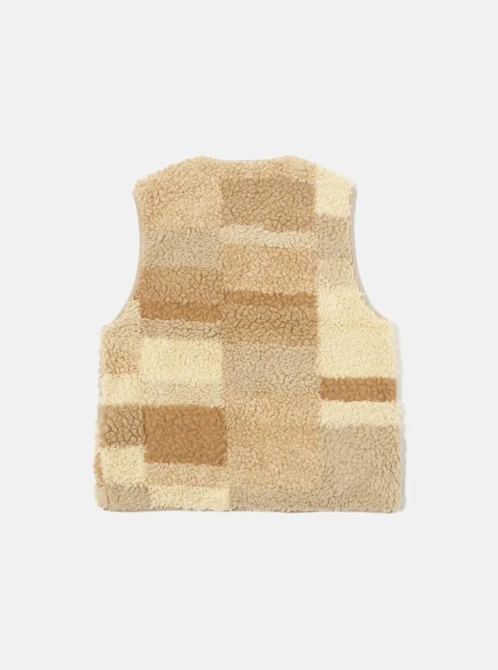 Zip Gilet In Sand Patchwork Fleece Men Universal Works Fleece
